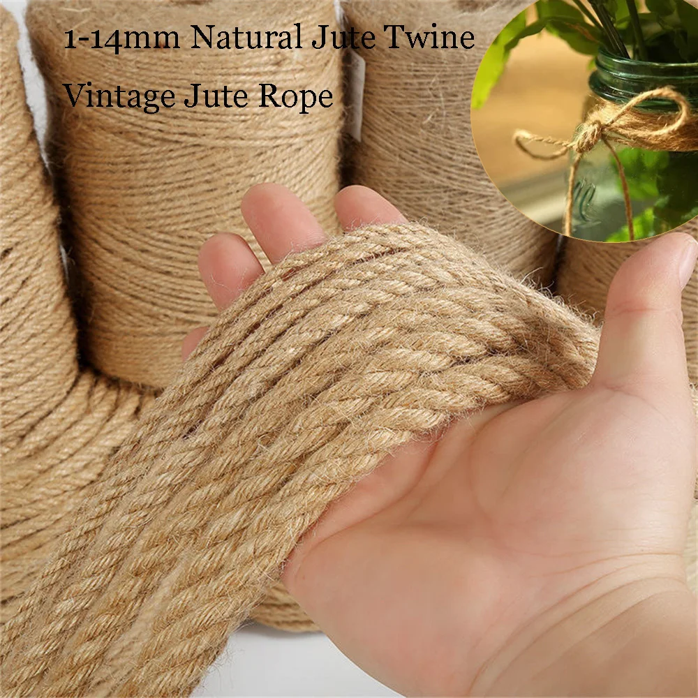 1-14mm Natural Jute Twine Vintage Jute Rope Cord String Twine Burlap For DIY Crafts Gift Wrapping Gardening Wedding Decor