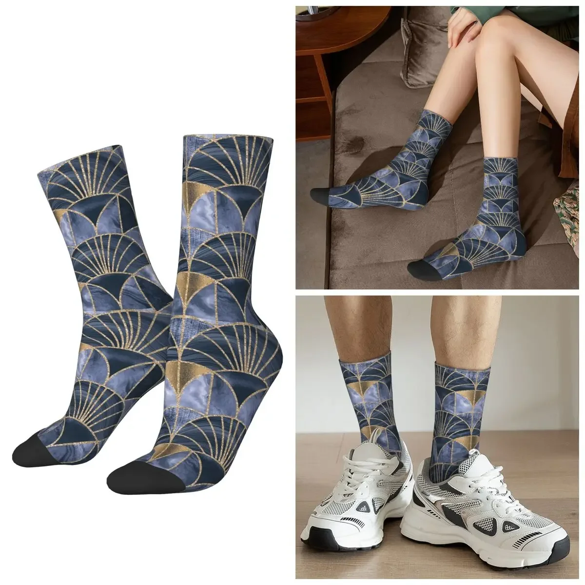 

All Seasons Art Deco Splendid Luxury Elegant Retro Design Rose Gold Blue Socks Harajuku Sport Middle Tube Socks Casual Stockings