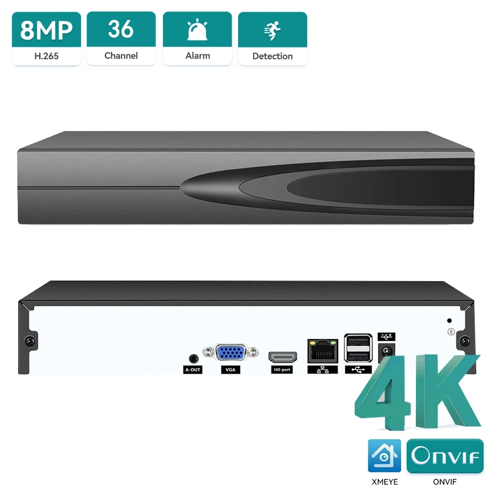 

4K ONVIF CCTV NVR 36CH/16CH/10CH 4K 8MP Сетевой видеорегистратор с функцией распознавания лиц, облачной системой XMeye P2P для домашнего видеонаблюдения