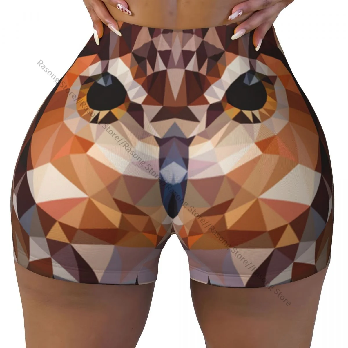 Push Up Short Elasticity Scrunch Butt Geometric Owl Head Background Running Shorts Sports Shorts Womens Clothes Gym