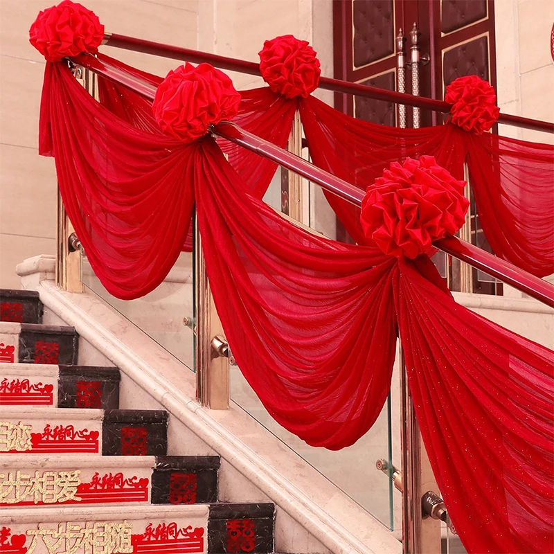 6M/75cm Wide Red Crystal Soft Tulle Fabric for Wedding Party Decoration Chair Sashes Stairway Gate Decoration