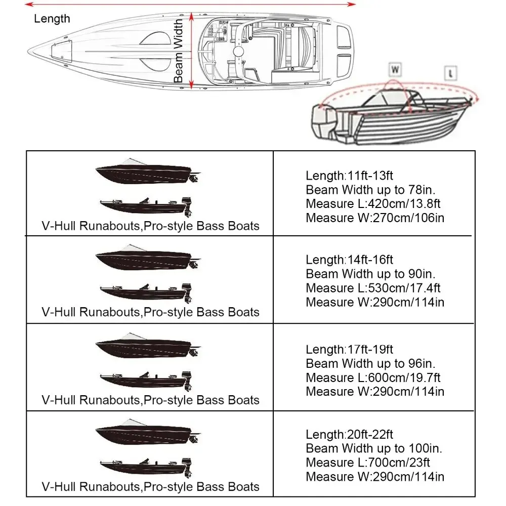 Housse de bateau de Yacht noire 190T, Anti-UV, imperméable, Protection extérieure, robuste, pour pêche Marine, hors-bord, 11-22 pieds