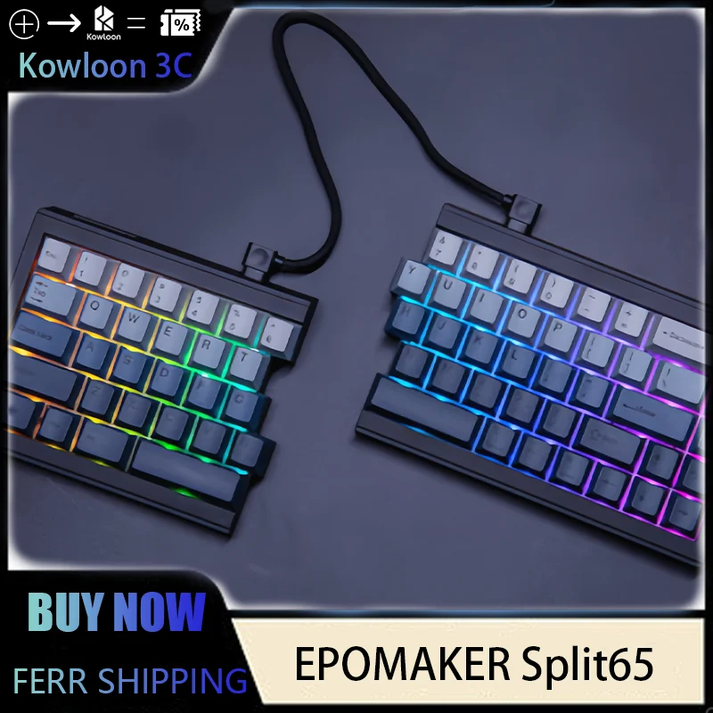 EPOMAKER Split65 Split Customized Mechanical Keyboard Tri-mode Wireless Bluetooth QMK/VIA Knobs Hot-swappable RGB PBT 68 Keys