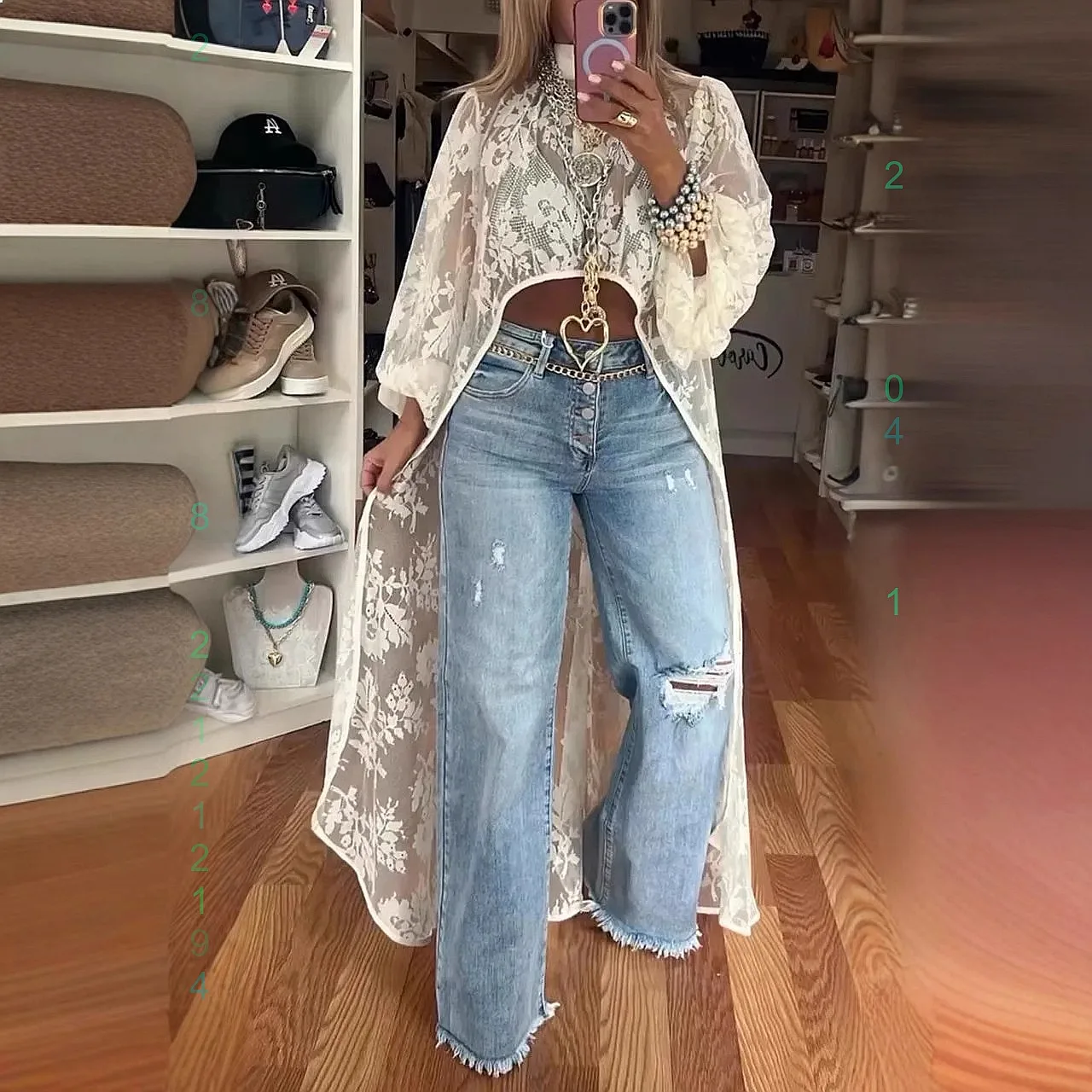 

Women Floral Lace Top Tops Sheer See Through High Low Blouse Shirt Spring Summer