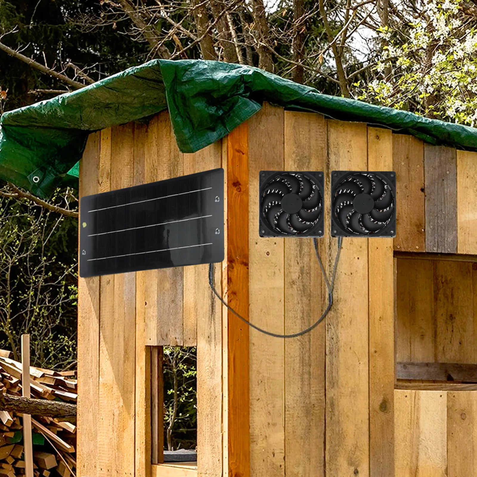 40W 12V Solar Panel Fan Pet House Exhaust Fan Greenhouse Dog Chicken House Greenhouse Waterproof Solar Panel Cooling Fan
