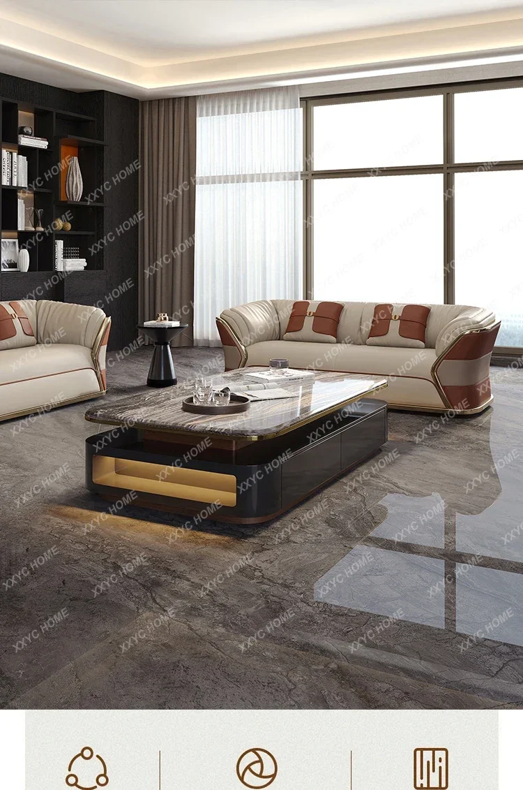 

Light luxury creative high-end sense oversized apartment luxury stone black coffee table