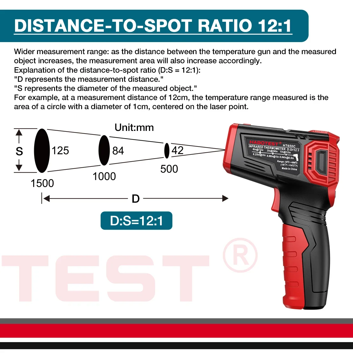 HABOTEST HT650 Digital Infrared Thermometer-50~380/550/800 Laser Non-Contact Pizza BBQ Grill Engine Industry IR Thermometer Gun