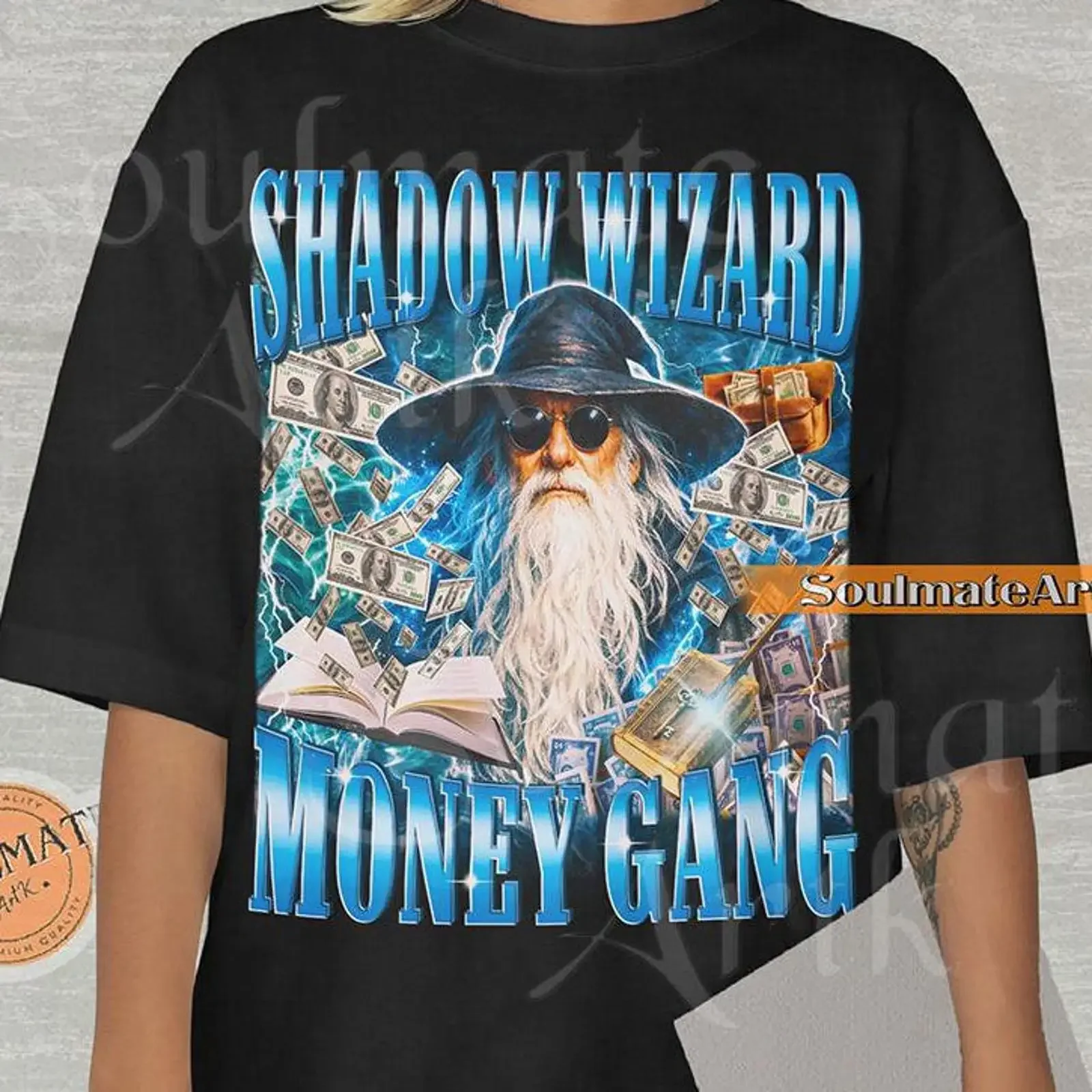 Shadow Wizard Money Gang T Shirt Funny Meme Hilarious Bootleg Fantasy SweaT Humorous 90s vintage Washed Slightly