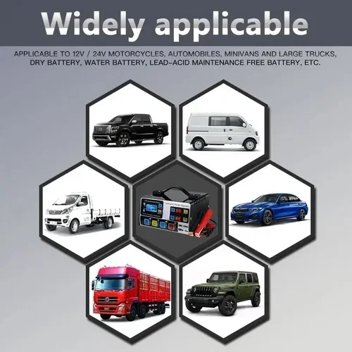 Imagen 2 del producto Cargador de batería de coche de 12V/24V 300A, 220W, alta potencia, reparación de pulso completamente automática, pantalla LCD inteligente, cargador rápido de batería con parada automática