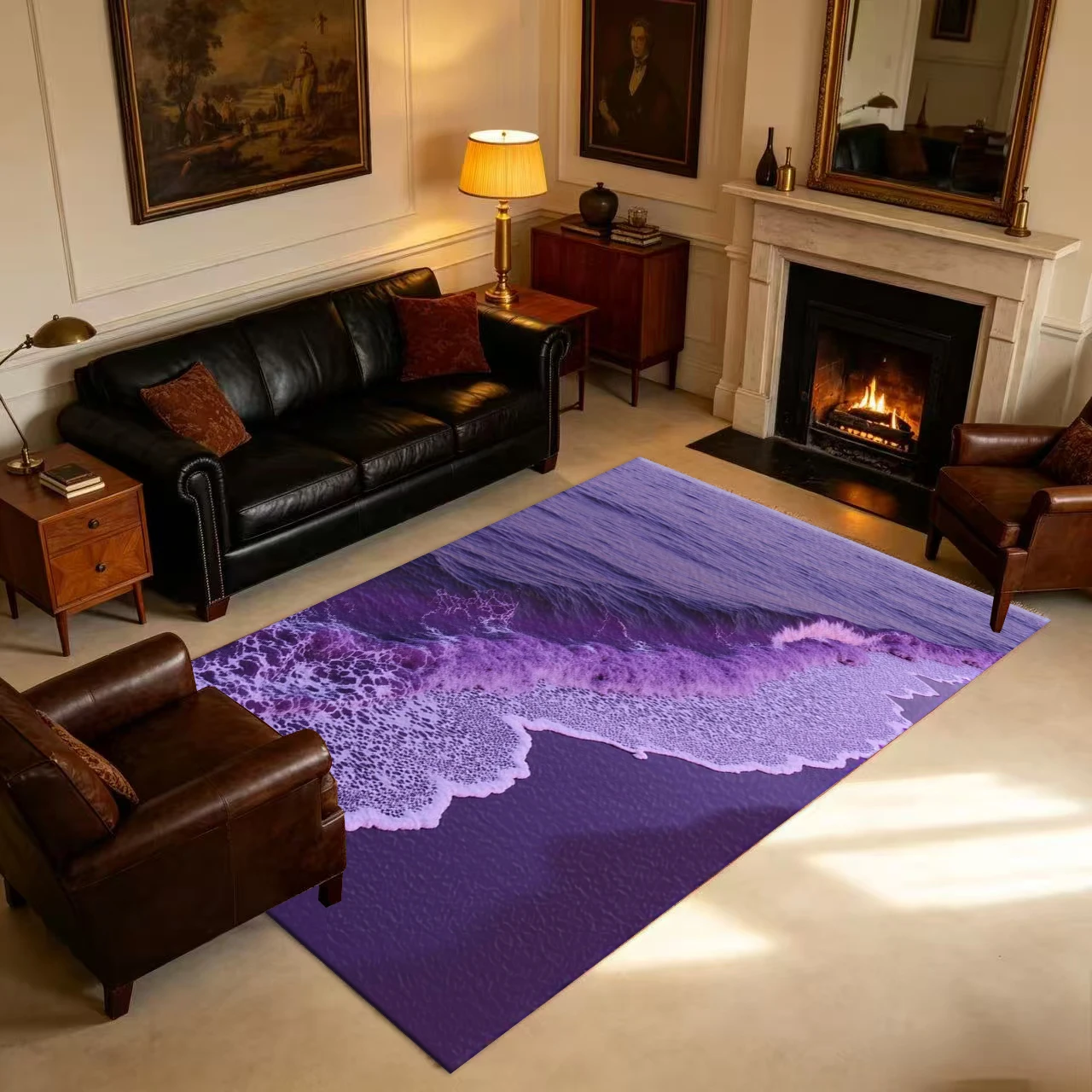 Dreamy Purple Sea Wave Foam Seaside Art Landscape Carpet Floor Non-Slip Mat