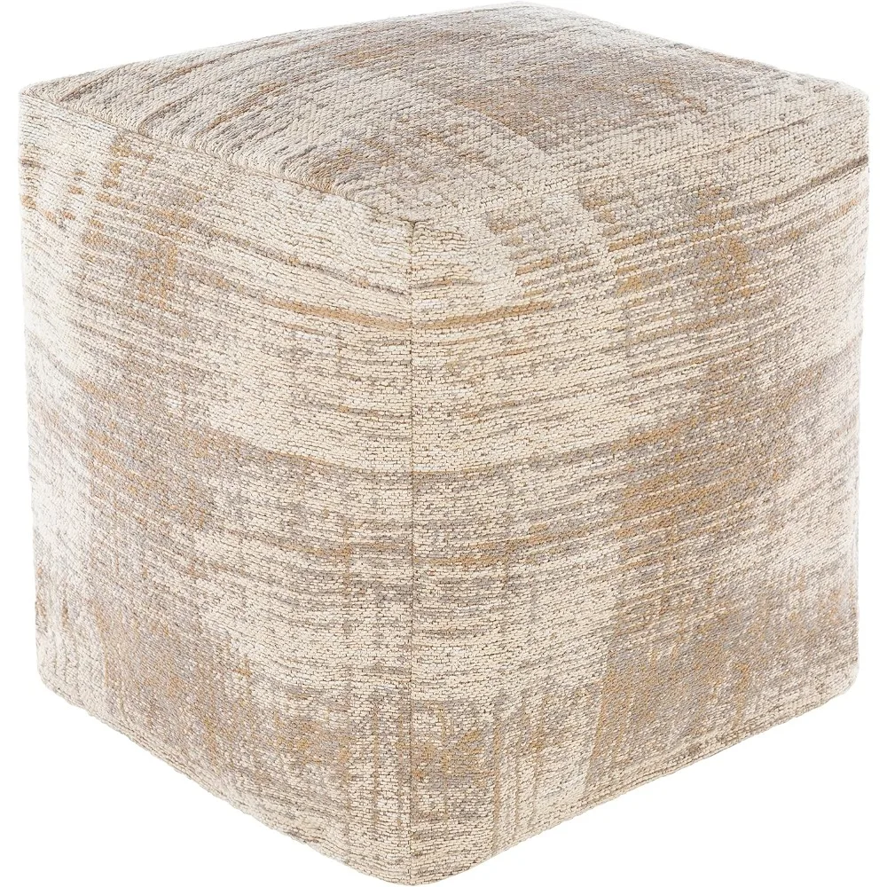 Pouf Ottoman, Puchenstuben Modern Taupe Cube Pouf Foot Rest for Living Room, Bedroom and Boho Home Decor (18