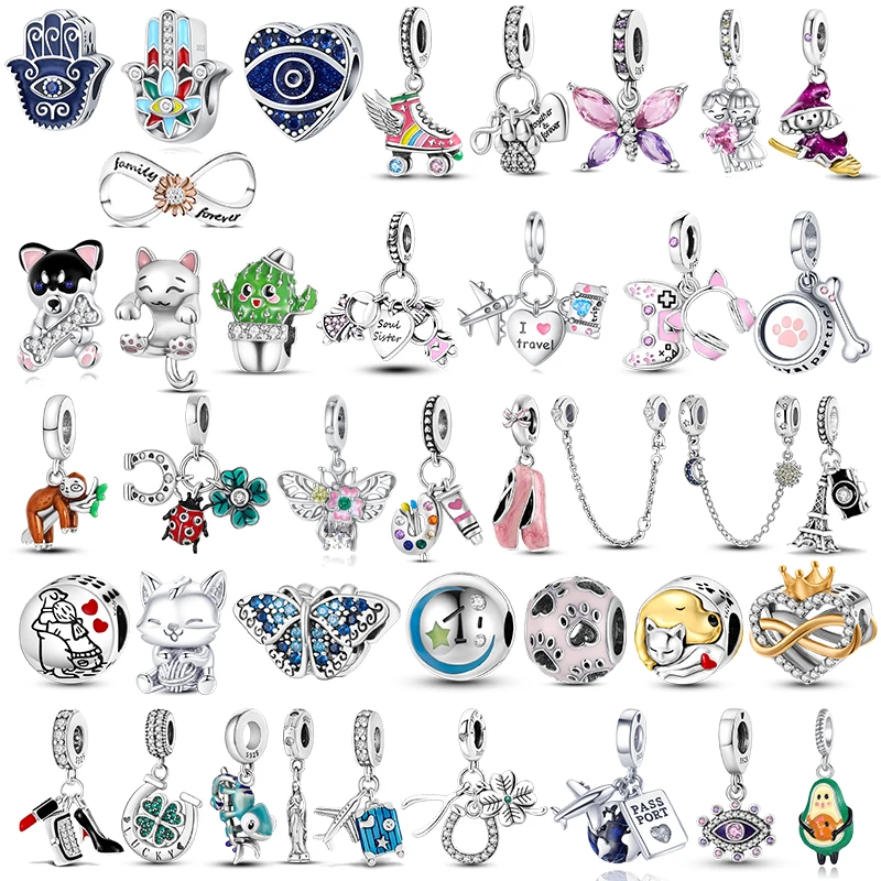 

925 Silver Panda Butterfly Chameleon Charms Plata De Ley Flower Turtle Octopus Bead DIY Fit Original Bracelet Jewelry