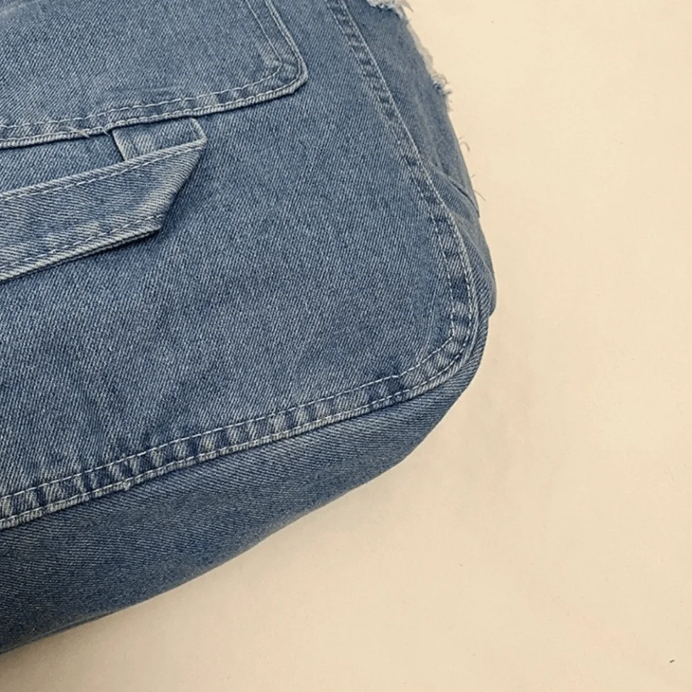 Trendy Vintage Denim Umhängetasche Vielseitig Große Kapazität Hobo Sling Tasche Zipper Cross Body Satchel Taschen Frauen Männer