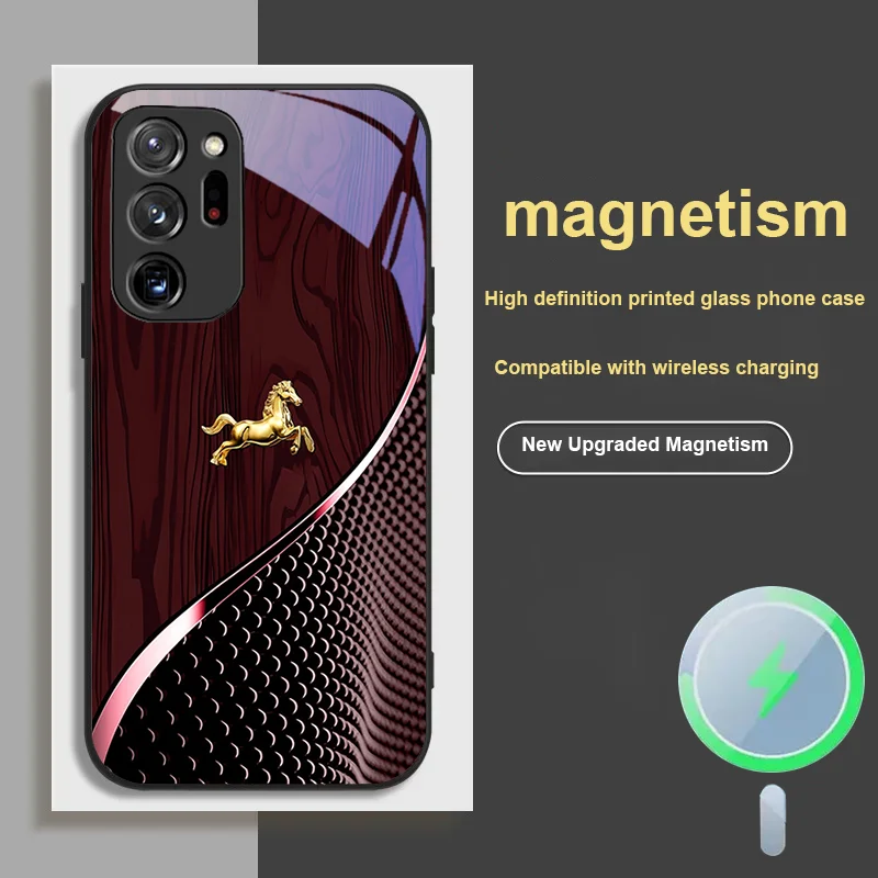 

For Samsung S 26 22 FE 20 PLUS 23 25 Edge 4 5 G 24 21 Note Ultra Magnetic Glass Phone Case Light Luxury 3D Golden Horse Pattern