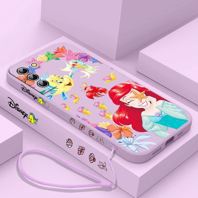 Princess The Little Mermaid For Samsung Galaxy S24 S23 S22 S21 S20 Pro FE Plus Ultra Liquid Left Rope Phone Case 5G Cover