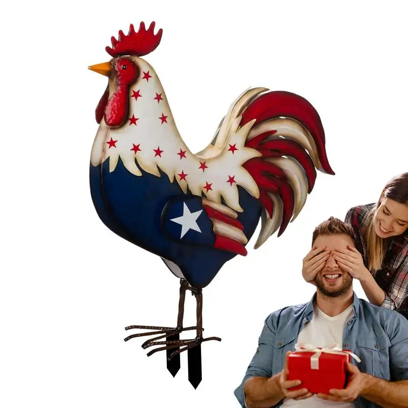 

Garden Stakes Decor Metal Garden Rooster Figurine Rustic Weatherproof Lawn Art Figurine For Lawn Farm Terrace Pathway