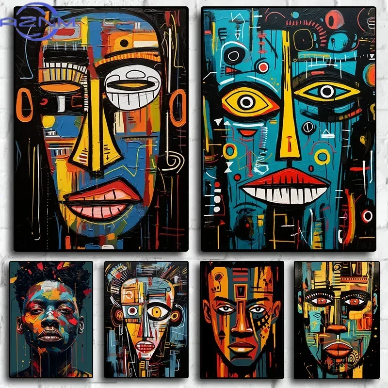 Colorful Abstract Mask Canvas Painting  Wall Stickers Decoration Easter Island Style Poster Decorative Paintings for Room Decor