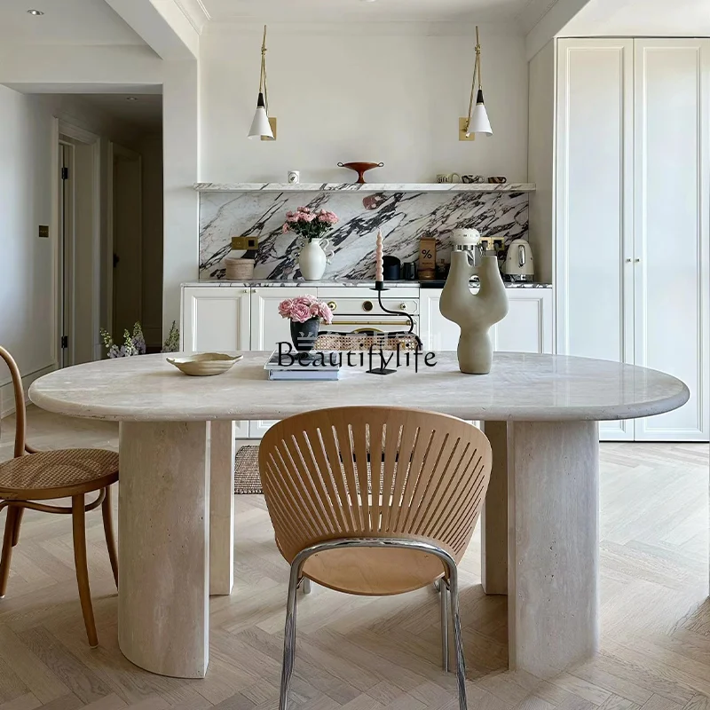 Ivory White Travertine Long Table French Minimalist Villa B & B French Table