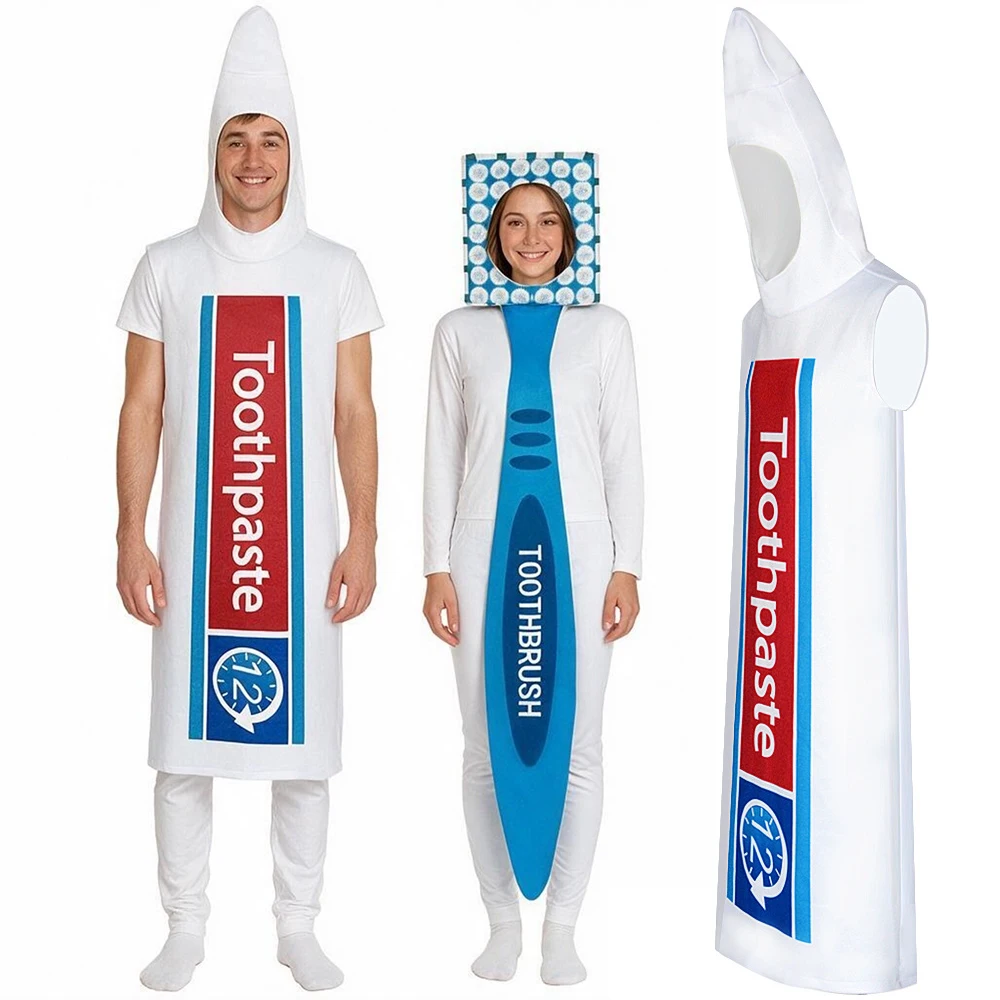 Fun and Whimsical Costumes Toothpaste and Toothbrush Jumpsuit Outfits Creative Couple Costumes for Adult Masquerade Parties