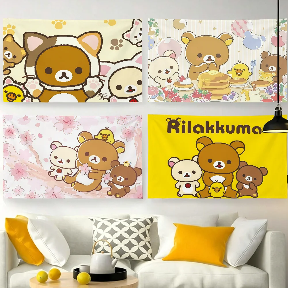 Cartoon R-Rilakkuma Cute Bear flag For Garden Party Living Room Home Wall Decor Banner Bedroom Outdoor Tapestry