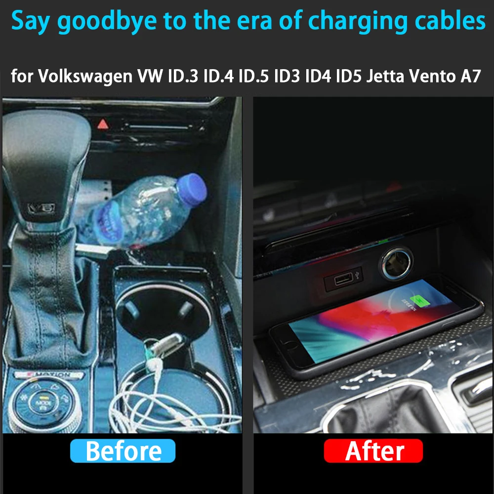 ل Volkswagen VW ID.3 ID.4 ID.5 ID3 ID4 ID5 جيتا فينتو A7 وحدة التحكم المركزية تخزين شاحن الهاتف المحمول اللاسلكي QI 18 واط لوحة #3