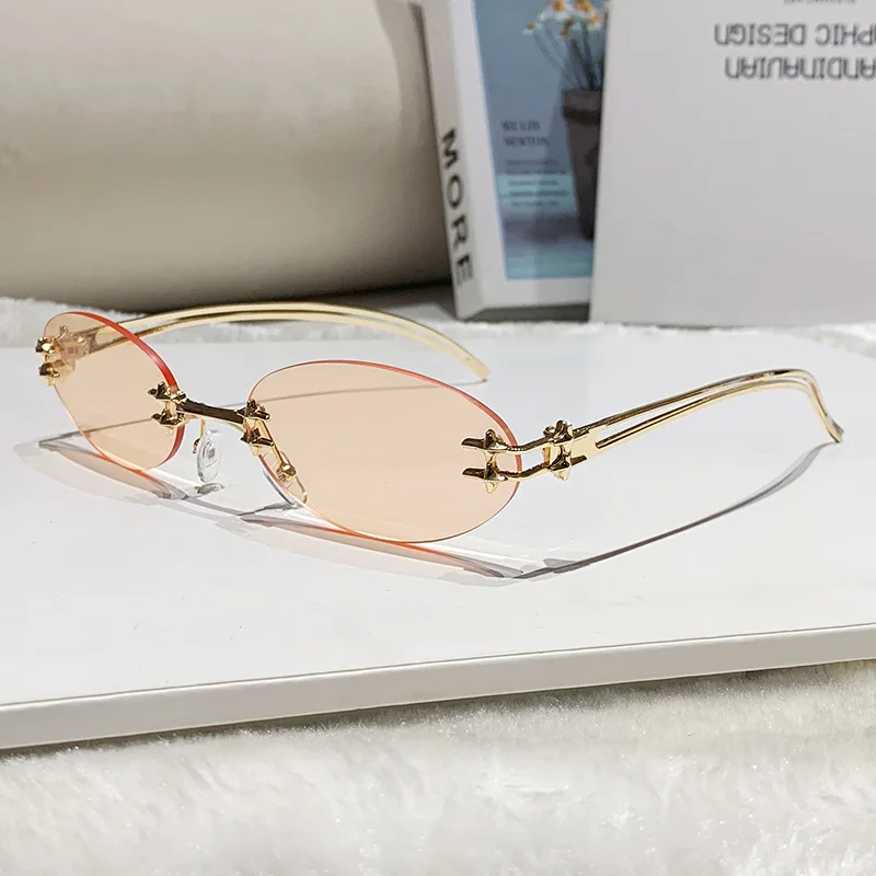 قطع بدون شفة النظارات الشمسية الصغيرة البيضاوي نجمة للنساء موضة جديدة سبائك Y2K نظارات شمسية السيدات الهيب هوب التدرج نظارات شمسية uv400 #4