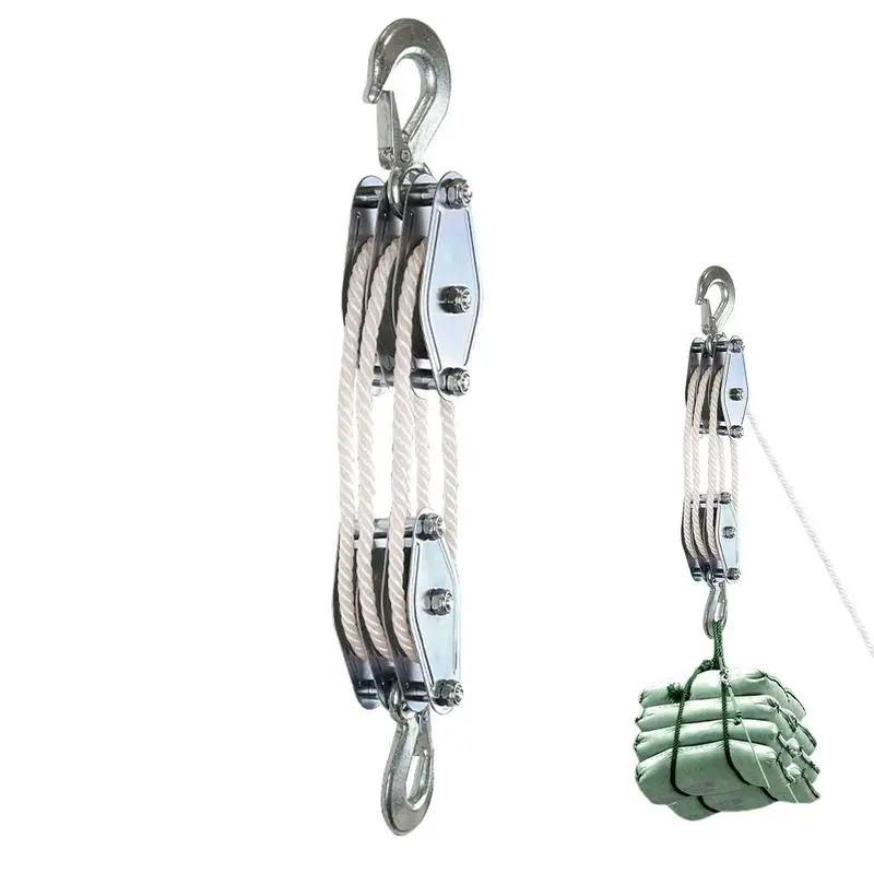 Rope Hoist Block And Traction System 6:1 Heavy Duty Rope Hoist 2200lbs Breaking Strength Heavy Duty Pulley For Hunting Garage