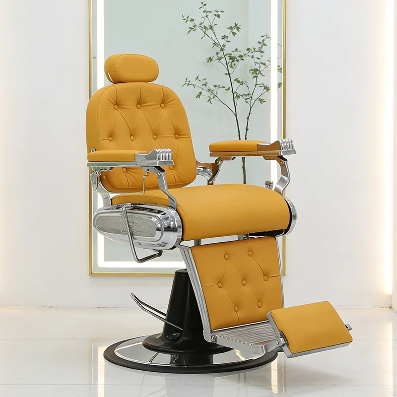 Modern Barbershop Furniture Silver Round Base Reclining Hair Styling Chair Luxury Heavy Duty Beauty Salon Barber Chair For Sale