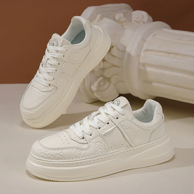 Autumn 2025 Men's White Chunky Sneakers - Breathable Minimalist Design, Student-Friendly & Instagram Popular