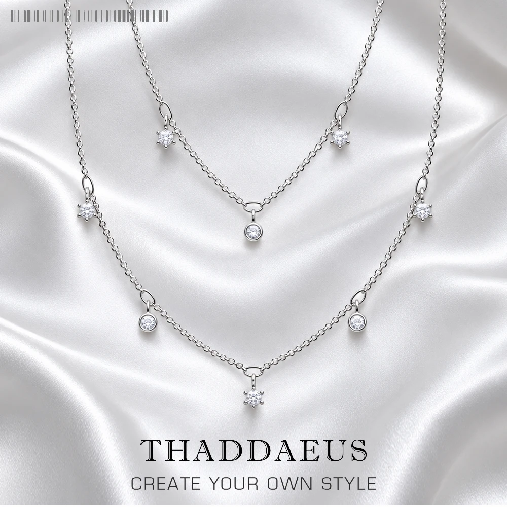 Zweireihige Halskette mit weißen Steinen, Schichtgliederkette, edler Schmuck, Europa, 925er Sterlingsilber, brandneues romantisches Geschenk für Frauen
