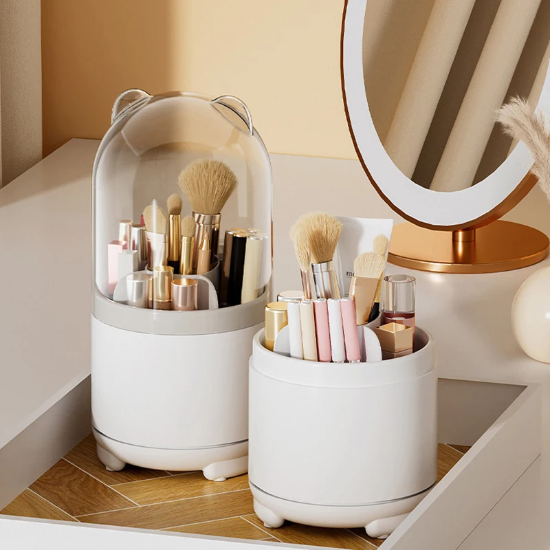 Makeup Brushes Holder Portable Desktop Makeup Organizer Cosmetic Storage Box 360° Rotating Make Up Tools Container