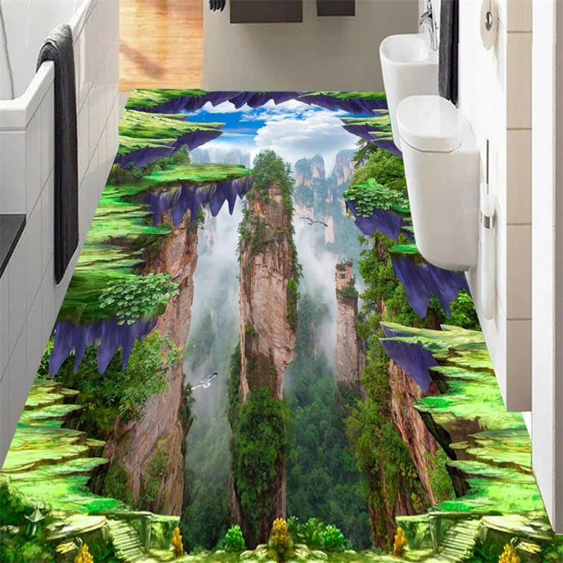 

3D Wallpapers For Living Room Custom Flooring Mountain Peak Materials For Wall Mural Painting Floor Stickers Waterproof Bathroom