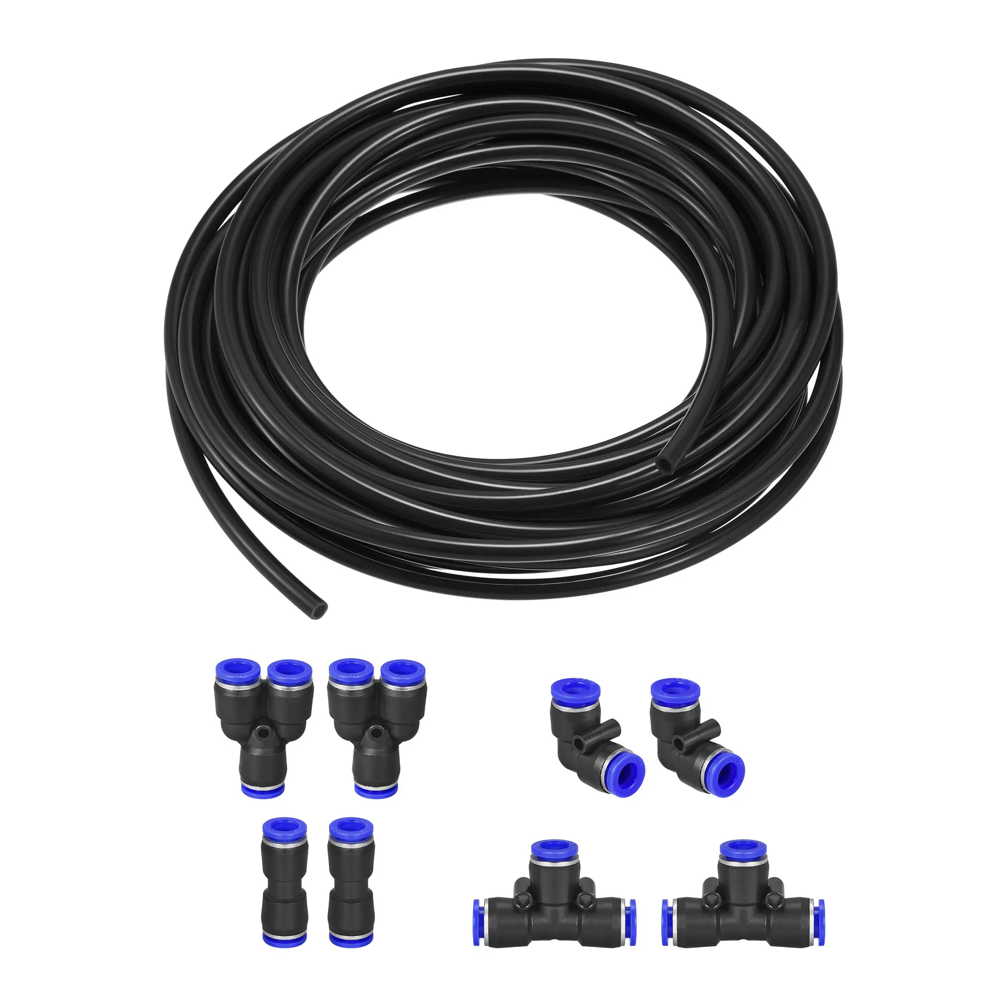 

Pneumatic Air Hose Tubing PU Air Compressor Tube 5mm(3/16'')ID x 8mm(5/16'')OD x 10m/32.8Ft Pipe Black with Connect Fitting Kit