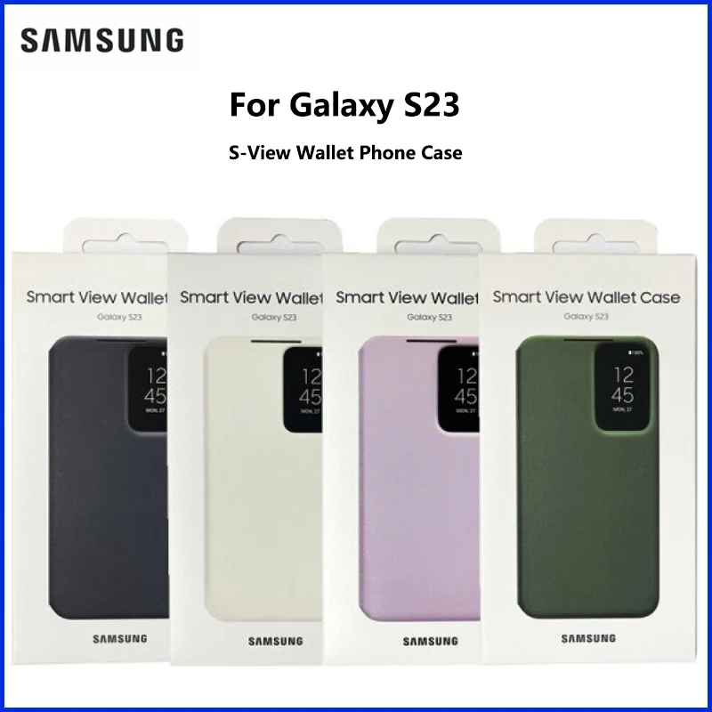 

Original Samsung Galaxy S23 S-View Wallet Phone Case Protective Cover w/Card Holder Slot Finger Tap Clear Window EF-ZS911