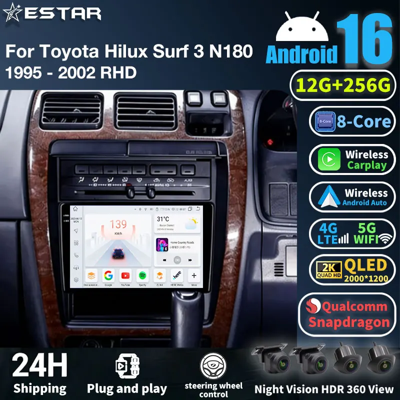 

Автомобильное радио с Android 16 для Toyota Hilux Surf 3 N180 1995-2002, RHD, видео, GPS, мультимедийный плеер, BT, навигационная система, беспроводной Carplay