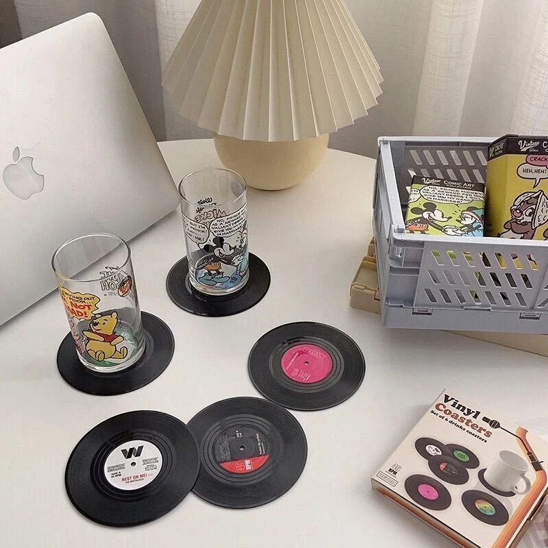 6 Pcs Cup Mat Vinyl Record Coasters Non-slip Coffee Coasters Heat-resistant Music Drink Coasters Table Mats Cups Tea Coaster Set