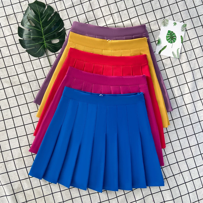 Klein Blue High Waist A-Line  Skirt Spring Summer Anti-Light Checkered Polyester Fiber Long Skirt Girls Fashion Skirt