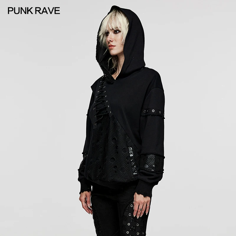 Punk Rave Black Women Casual Rock Loose Simple vampire coffin buckle Hoodie Jacket WT813