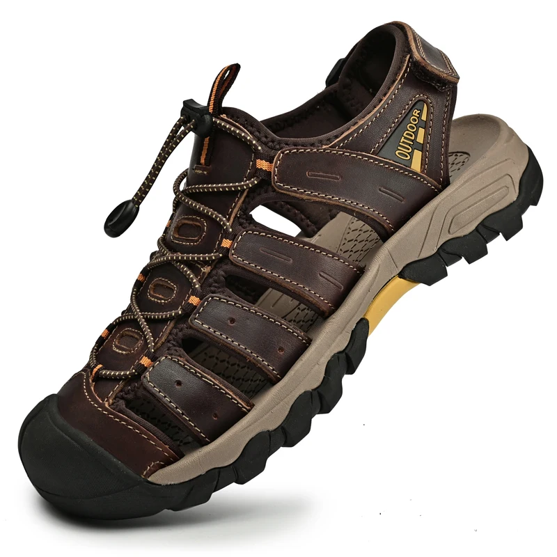 

Новые летние мужские сандалии из натуральной кожи, легкая мужская обувь, уличные водонепроницаемые пляжные сандалии, модная повседневная обувь, кроссовки
