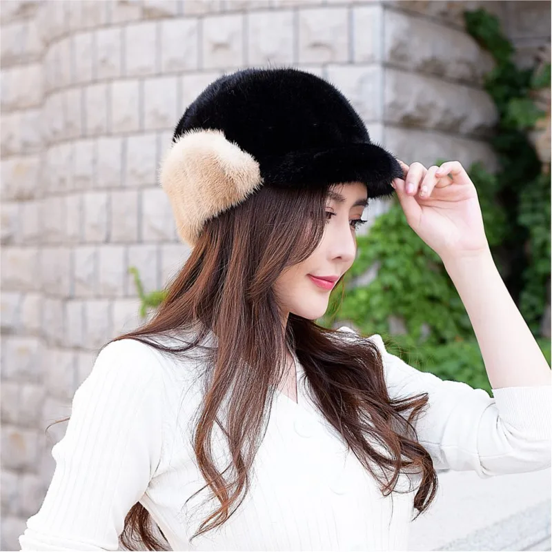

New fashionable woolen ear-protecting baseball cap for women casual and warm velvet knight