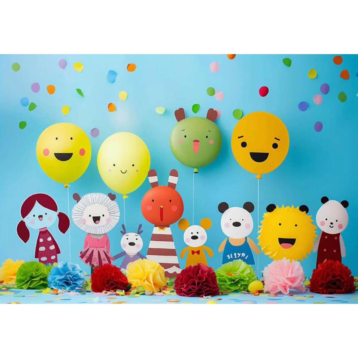 Allenjoy Cute Colorful Paper Cutout Cartoon Characters Backdrop