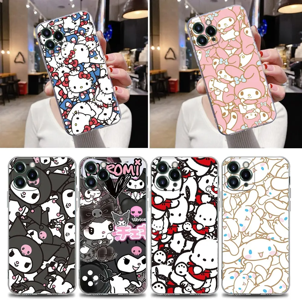 Anime Sanrio Cartoon Clear Case For iPhone 16 15 14 13 12 11 Pro Max Mini Xs XR X 7 8 Plus 6 Soft Cover Kitty Silicone Cases