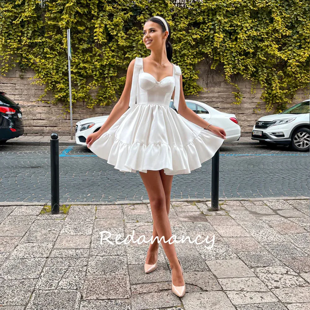 

Redamancy White Sweetheart Satin A-LINE Homecoming Dresses 2024 Backless Slim Above Knee vestidos de novia Party Dress