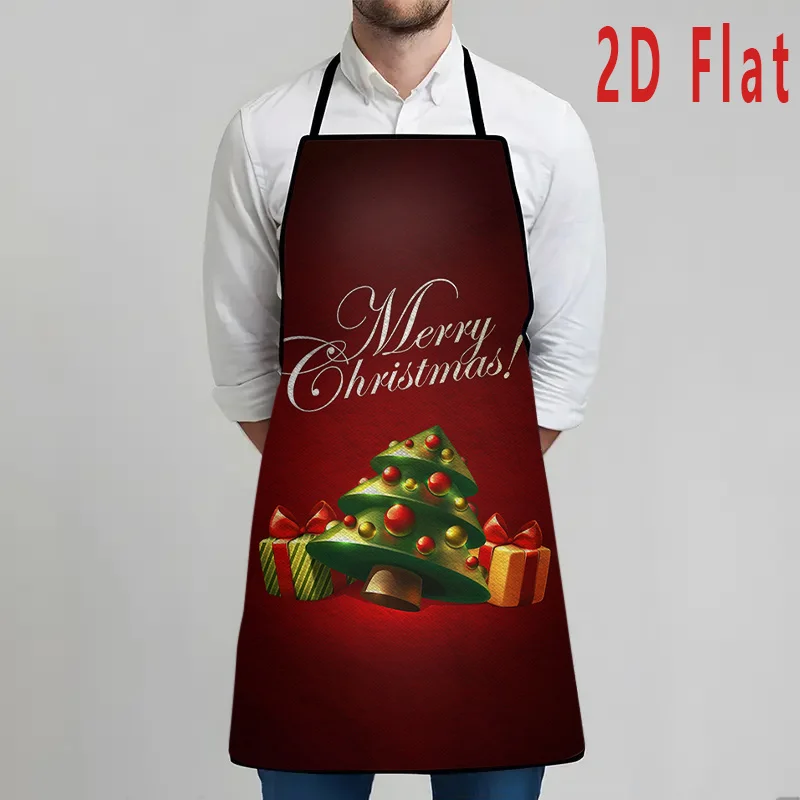 1pc Large 23.62x31.5inch Heavy-Duty Christmas Apron with Red Golden Tree Print, Presents & Merry Christmas Text