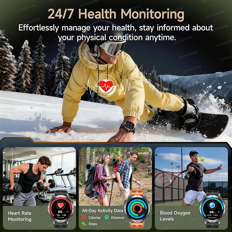 2026 Outdoors Military GPS Smart Watch 1.75” Screen 1000mAh Battery 10ATM Waterproof LED Flashlight Compass HD Call Sport Watch view 6
