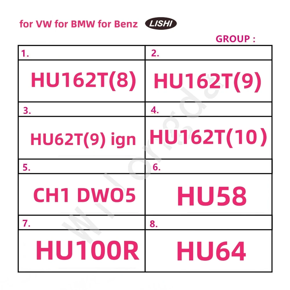 Lishi 2 w 1 HU58 HU92 BW9MH HU64 HU39 YM15 YM23 DWO4R CH1 HU49 HU66 HU162T(8) HU162T(9) HU162T(10) dla VW BMW Benz