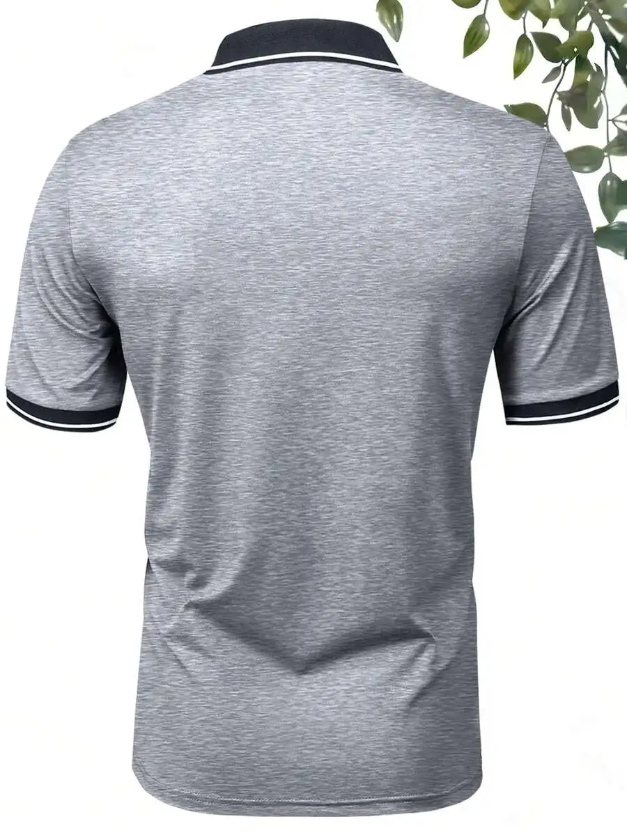 3pcs/Set Men's Summer New Solid Color Polo Shirts, Military Green/Light Grey/Black Regular Fit Short Sleeve Casual Business T-Sh view 5