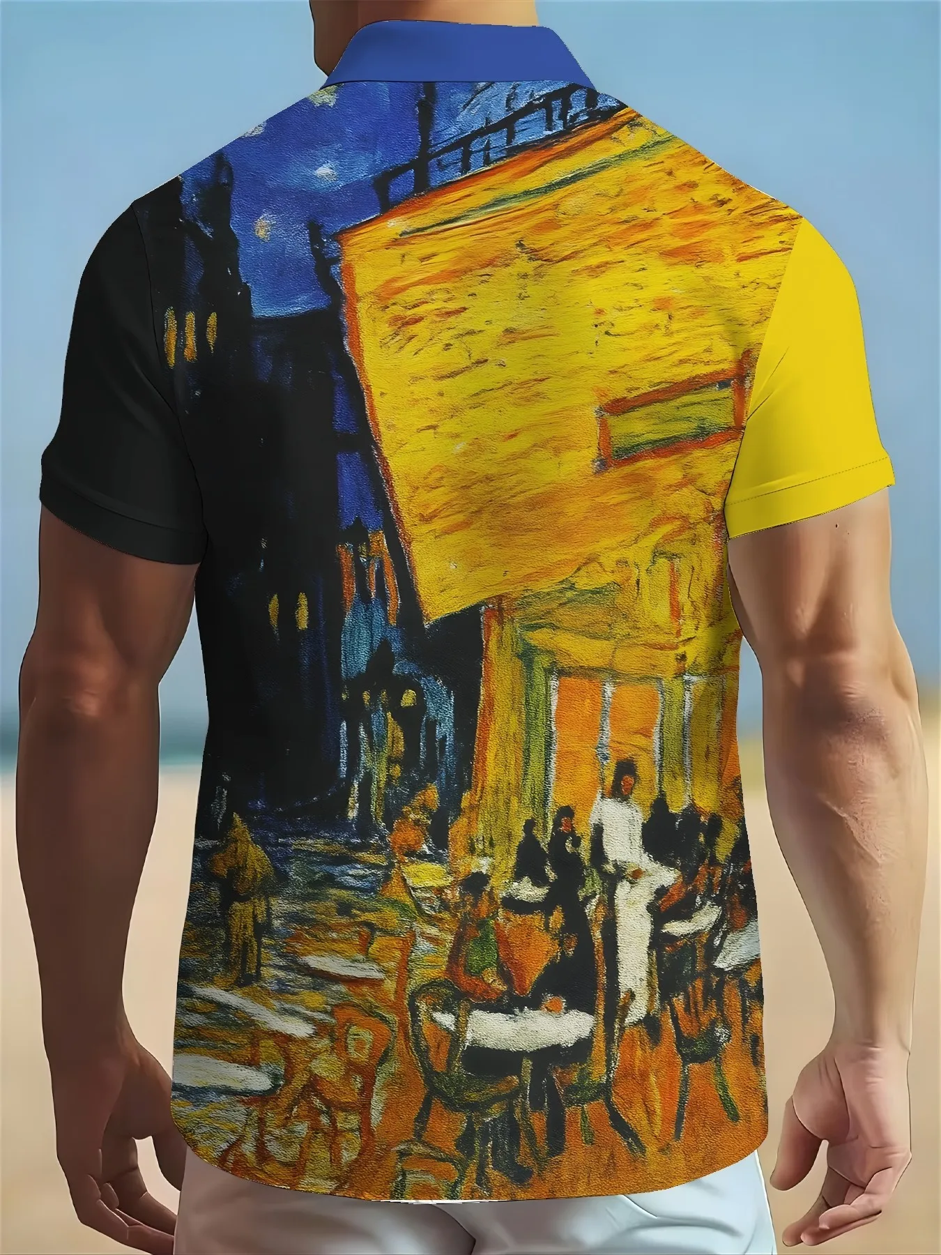 Men's Shirt Short Sleeve Van Gogh Cafe Terrace Art Print Button Down Loose Casual Beach Holiday Streetwear Top Men Clothes