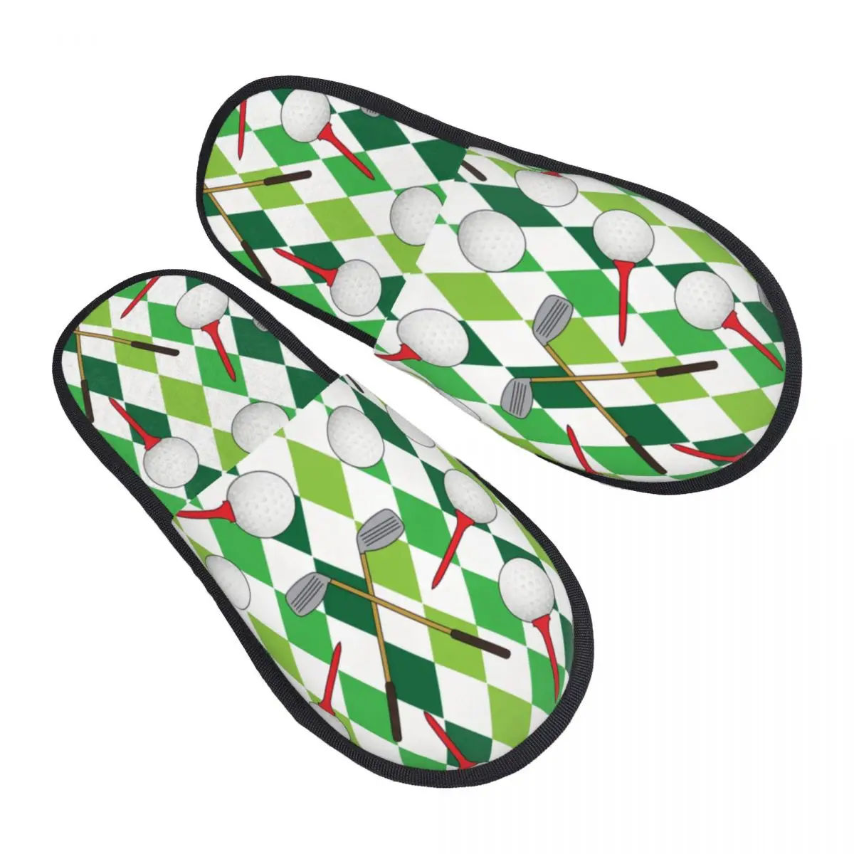 Golf Balls Argyle Pattern Soft Scuff With Memory Foam Slippers Women Golfing Sport Spa House Shoes