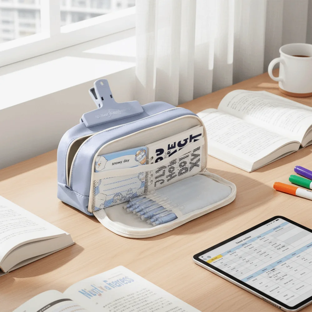 Large Capacity Pencil Bag Multiple Sections Stylish Pencil Case Simple Design Practical Double-layer Pencil Case